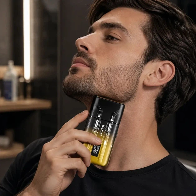 Беспроводная бритва для мужчин с UV-дезинфекцией, USB-C, Kemei KM-T418, Градиент / Шейвер / Аккумуляторная мужская электробритва - изображение 3