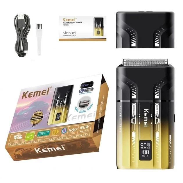 Беспроводная бритва для мужчин с UV-дезинфекцией, USB-C, Kemei KM-T418, Градиент / Шейвер / Аккумуляторная мужская электробритва - изображение 9