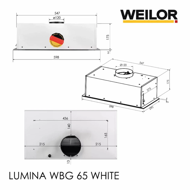 Сенсорная кухонная вытяжка WEILOR LUMINA WBG 65 WHITE белая полновстраиваемая, управление жестами - изображение 10