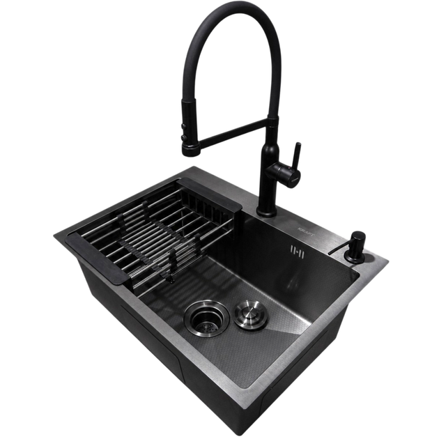 Комплект кухонної мийки Kraft KRF 60х45HM PVD (3.0/1.0 мм) DEKOR - изображение 2