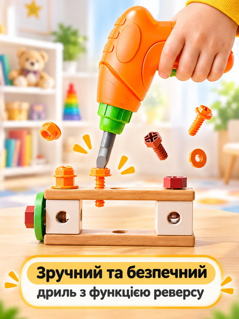 Детский конструктор с электрической дрелью и инструментами 142 предмета Игровой развивающий набор с шуруповёртом для мальчиков - изображение 2
