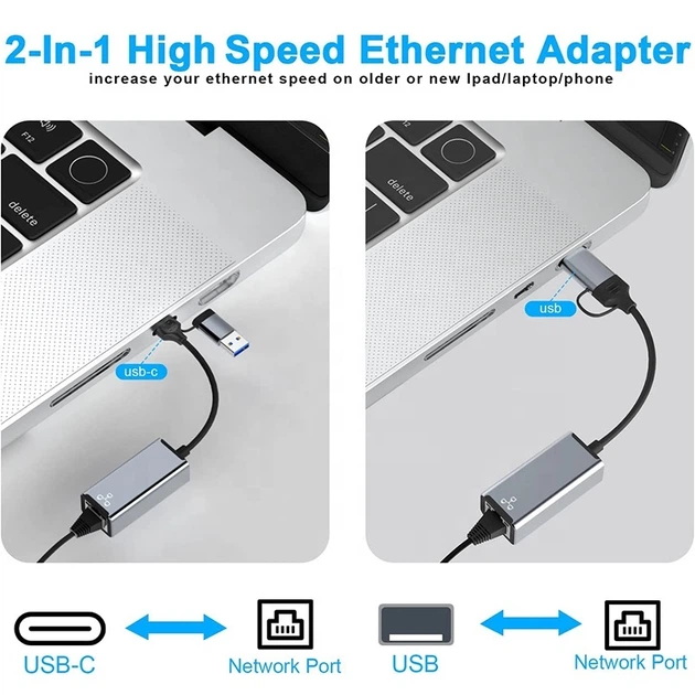 Гигабитный сетевой адаптер (2 в 1) Type-C + USB - Ethernet RJ45 LAN 1000 Мбит/с Metal Grey (49066) - изображение 7