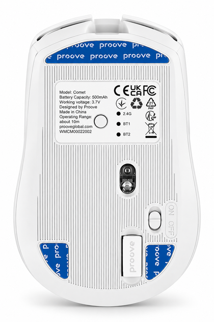 Бездротова мишка Proove Comet White, Bluetooth 4.0/5.0, 2.4 ГГц, 1600 DPI, акумулятор 500 мА·год - изображение 3