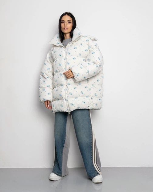 Пуховик oversize Alba білий в квітку - S - зображення 4