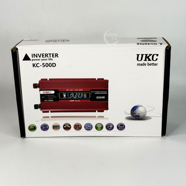 Преобразователь напряжения инвертор 12В-220В UKC 500W с дисплеем, кабелем для прикуривателя и USB, для резервного питания техники от АКБ 12В, реальная номинальная мощность 300Вт, пиковая 600Вт, KC-500D - изображение 10