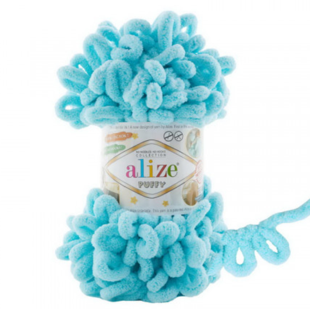 Пряжа для в'язання Alize "Puffy" Колір блакитний 128 - Фото 2 Пряжа для в'язання Alize "Puffy" Колір блакитний 128 - зображення 2