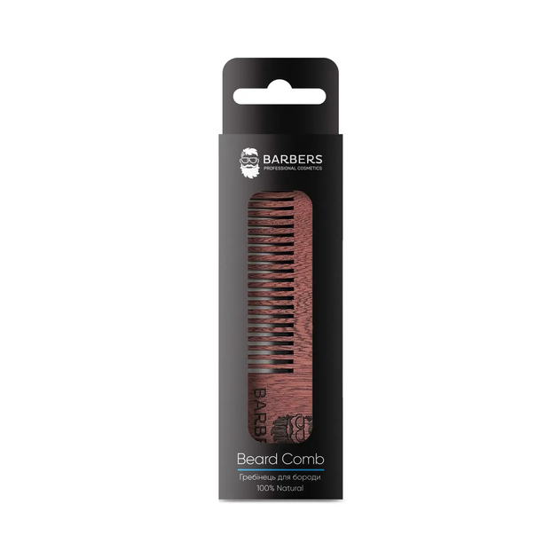 Расческа для бороды Barbers Beard Comb деревянная с густыми зубьями для моделирования формы и ухода за волосами лица и усами 1 шт - изображение 2
