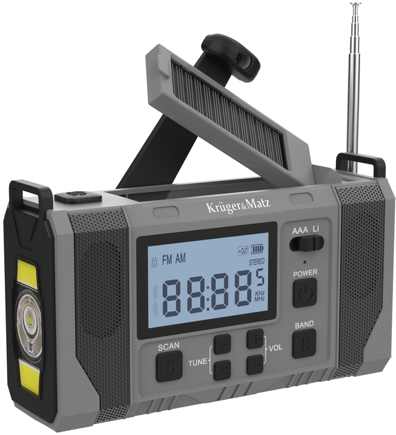 Radio awaryjne solarne z korbką Kruger&Matz 10000 mAh Czarne (5901890132664) - Zdjęcie 3 Radio awaryjne solarne z korbką Kruger&Matz 10000 mAh Czarne (5901890132664) - obraz 3