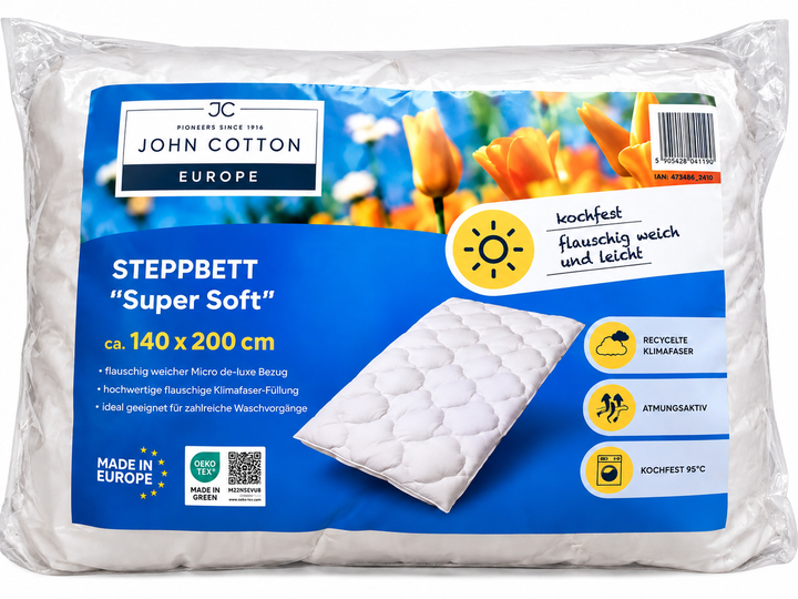 Ковдра John Cotton Europe Super Soft 140×200 см, м'яка легка стьобана ковдра з мікрофібри, прання до 95°C - Фото 2 Ковдра John Cotton Europe Super Soft 140×200 см, м'яка легка стьобана ковдра з мікрофібри, прання до 95°C - зображення 2