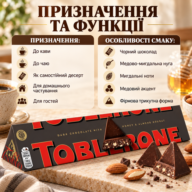 Черный шоколад с медово миндальной нугой швейцарский горький плиточный треугольный десерт 100 г картонная коробка - изображение 4