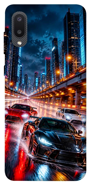 Чехол для Galaxy A02 с принтом Night city cars - Фото 1 Чехол для Galaxy A02 с принтом Night city cars - изображение 1