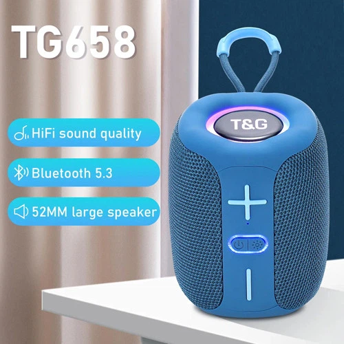 Портативная колонка Bluetooth T&G TG658 10 Вт с RGB подсветкой, FM-радио, AUX, USB и TWS Blue (1200 mAh) - изображение 2