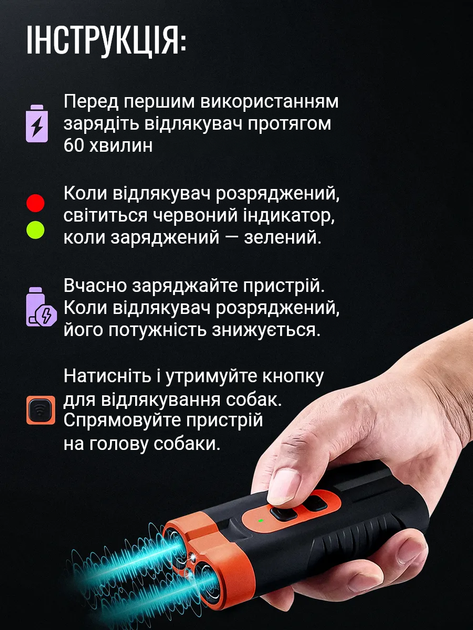 Отпугиватель собак+фонарик Anti Barking Device Model 10699 с двумя излучателями от USB Tyce-C - изображение 2