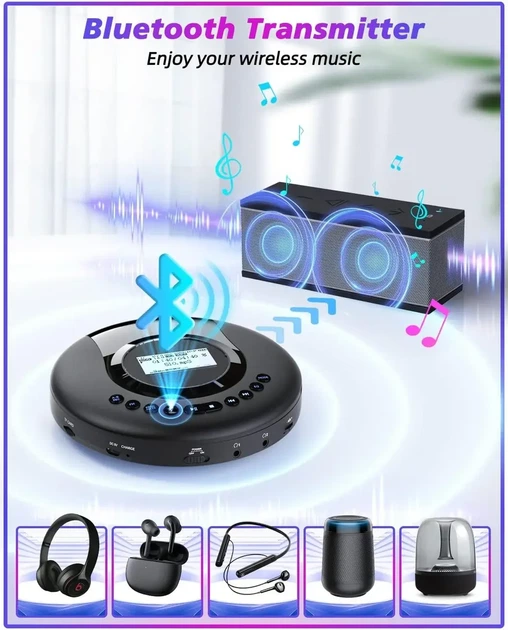 Портативний акумуляторний CD-програвач ARAFUNA CD-521 з Bluetooth та FM-радіо — персональний плеєр - зображення 5