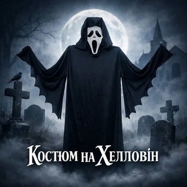 Карнавальный костюм на Хэллоуин «Призрак» (Крик) мантия с маской, Хорор костюм для взрослых и подростков - Фото 7 Карнавальный костюм на Хэллоуин «Призрак» (Крик) мантия с маской, Хорор костюм для взрослых и подростков - изображение 7
