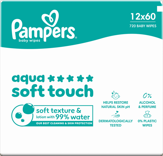 Набір вологих серветок Pampers Aqua Soft Touch 12 x 60 шт (8006530460101) - зображення 3