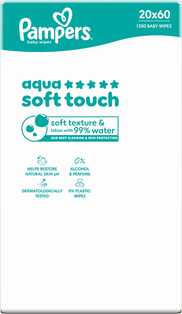 Набір вологих серветок Pampers Aqua Soft Touch 20 x 60 шт (8006530460095) - зображення 7