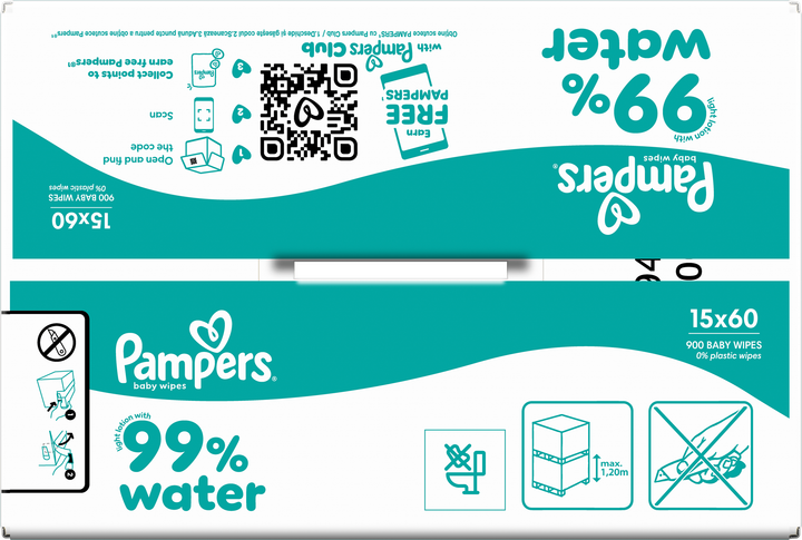 Набір вологих серветок Pampers Aqua 99% води 15 x 60 шт (8006530442077) - зображення 4