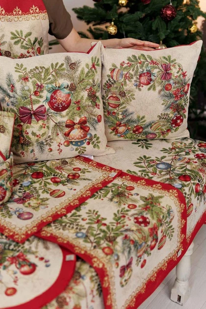Круглая новогодняя скатерть РОЖДЕСТВЕНСКИЕ ИГРУШКИ, D160см ПРОВАНС 047047 - изображение 5