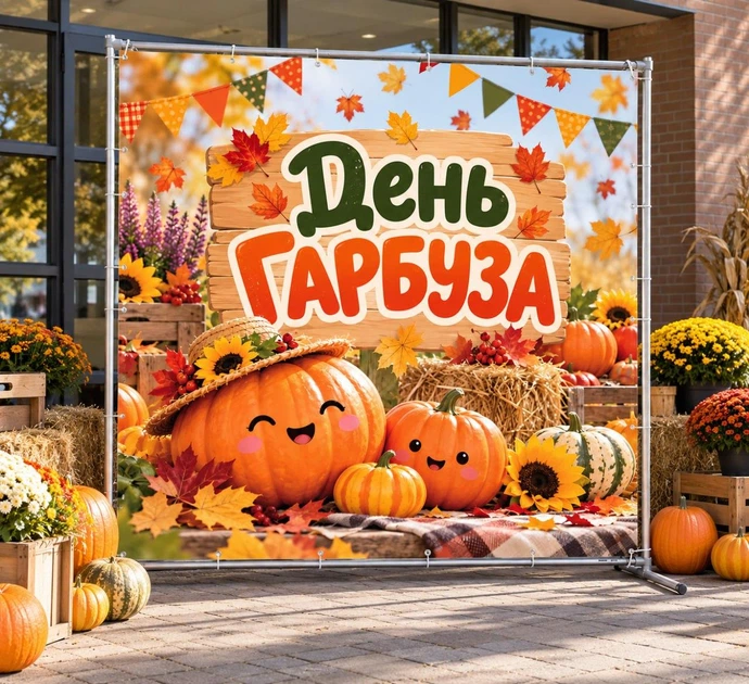 Баннер на Хэллоуин. Halloween "День Тыквы" размер 2х2м. С люверсами. - изображение 2
