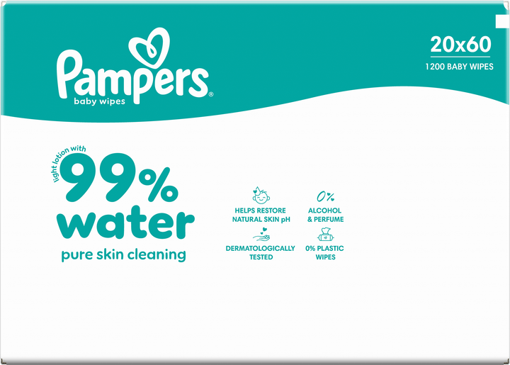 Набір вологих серветок Pampers Aqua 99% води 20 x 60 шт (8006530442121) - зображення 2