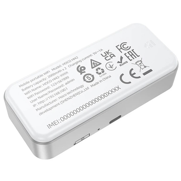 Портативний 4G Wi-Fi роутер (модем) Hoco HI42 з SIM-картою, Wi-Fi 6 2.4 ГГц, до 150 Мбіт/с, акумулятор 4000 мАг, Білий - зображення 4