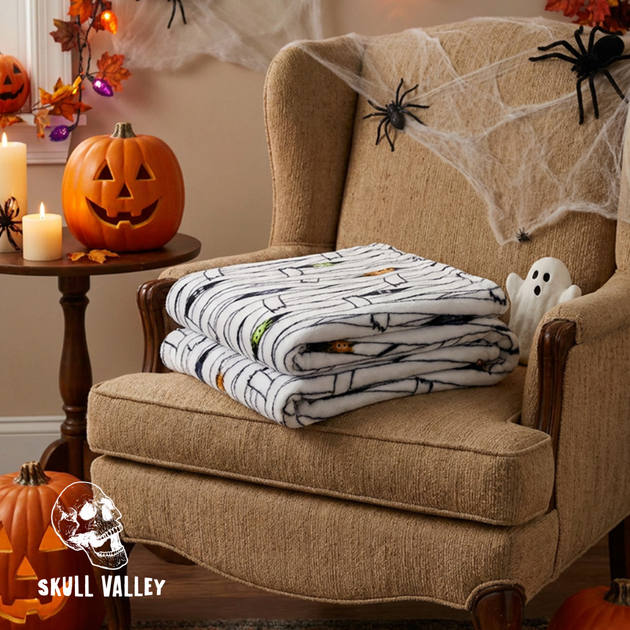 Мʼякий плюшевий плед Skull Valley (США) «Павучки» на Геловін (Halloween), 152х178 см (SV156241) - изображение 4