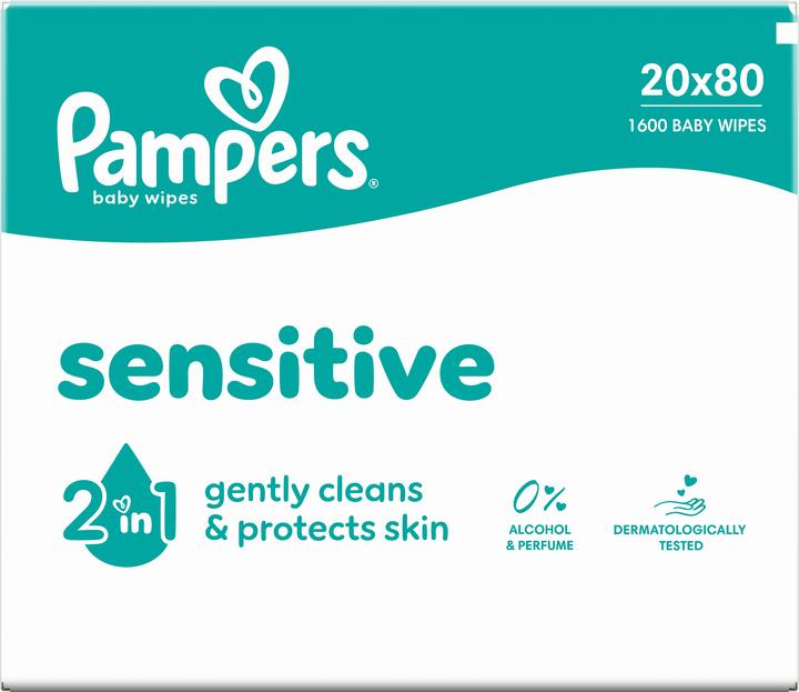 Набір вологих серветок Pampers Sensitive 20 x 80 шт (8006530443296) - зображення 4