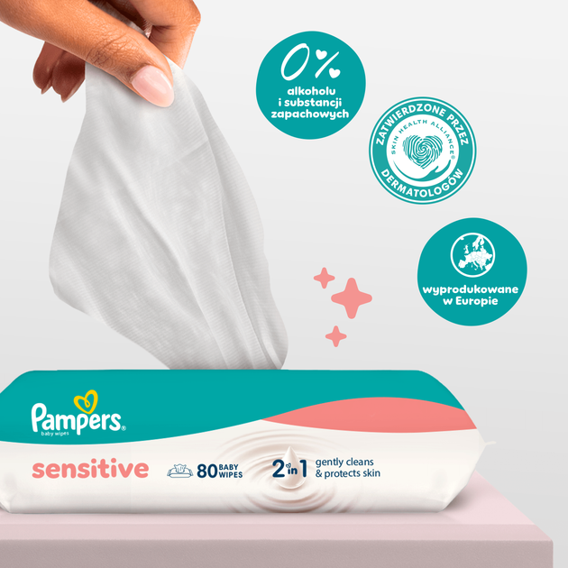 Набір вологих серветок Pampers Sensitive 20 x 80 шт (8006530443296) - зображення 6