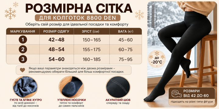 Термо колготки жіночі теплі на зиму на хутрі Чорний 48-54 - Фото 2 Термо колготки жіночі теплі на зиму на хутрі Чорний 48-54 - зображення 2