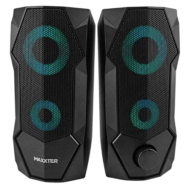 Компьютерные колонки 2.0 Maxxter CSP-U002 6W с RGB-подсветкой (USB/Jack 3.5мм), Черный - Фото 1 Компьютерные колонки 2.0 Maxxter CSP-U002 6W с RGB-подсветкой (USB/Jack 3.5мм), Черный - изображение 1