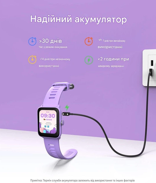Дитячий смарт-годинник BIGGERFIVE Brave BW01 1.5" з пульсометром, крокоміром і моніторингом сну бузковий - зображення 5