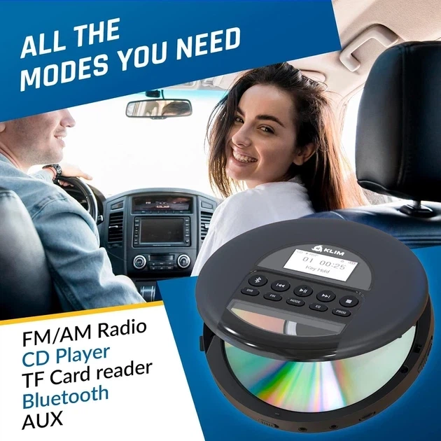 Портативний CD-програвач KLIM Nomad із Bluetooth, FM-радіо та підтримкою TF-карти, чорний - Фото 4 Портативний CD-програвач KLIM Nomad із Bluetooth, FM-радіо та підтримкою TF-карти, чорний - зображення 4