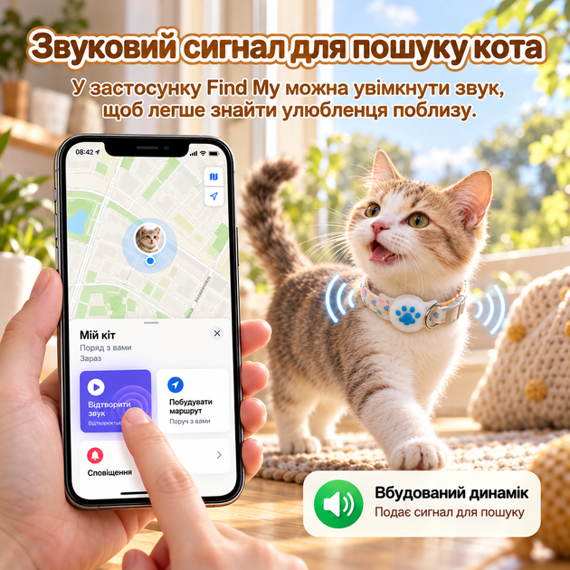 Ошейник для кота со смарт трекером Apple Find My, регулируемый 24,5–38 см, со звуковым поиском и светящимся держателем - изображение 6