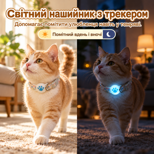 Ошейник для кота со смарт трекером Apple Find My, регулируемый 24,5–38 см, со звуковым поиском и светящимся держателем - изображение 8