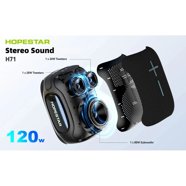 Портативная Bluetooth-колонка Hopestar H71 120W 13500mAh, черная - изображение 2