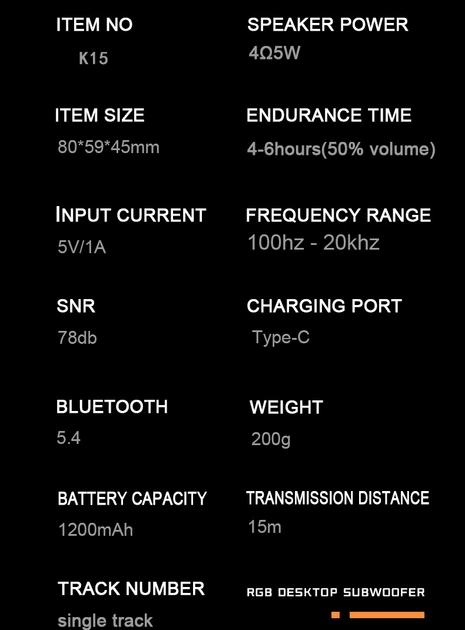 Портативна Bluetooth-колонка Blueseed DK-08, 5 Вт, RGB-підсвітка, чорна - зображення 10