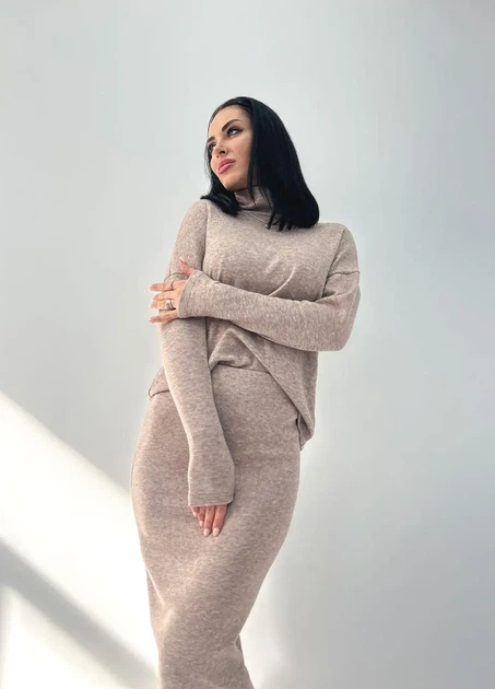 Теплый женский ангоровый костюм юбка и кофта мокко 50-52 - Фото 6 Теплый женский ангоровый костюм юбка и кофта мокко 50-52 - изображение 6