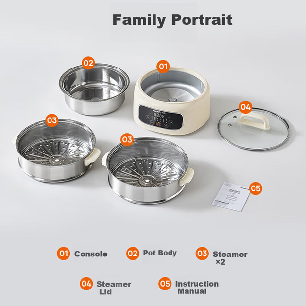 Электрическая пароварка Joyoung Household Steamer Pot, 15,5 л, трехслойная, без покрытия, с откидным дном и корзиной для приготовления на пару, полностью стальная, съемная и легко моющаяся, мощность 1600 Вт, двухконтурный нагревательный элемент, программи - изображение 7