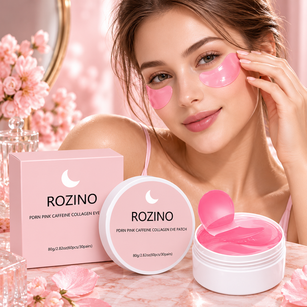 Гідрогелеві патчі для очей ROZINO PDRN Pink Caffeine Collagen з колагеном і кофеїном, 60 шт./30 пар - зображення 3