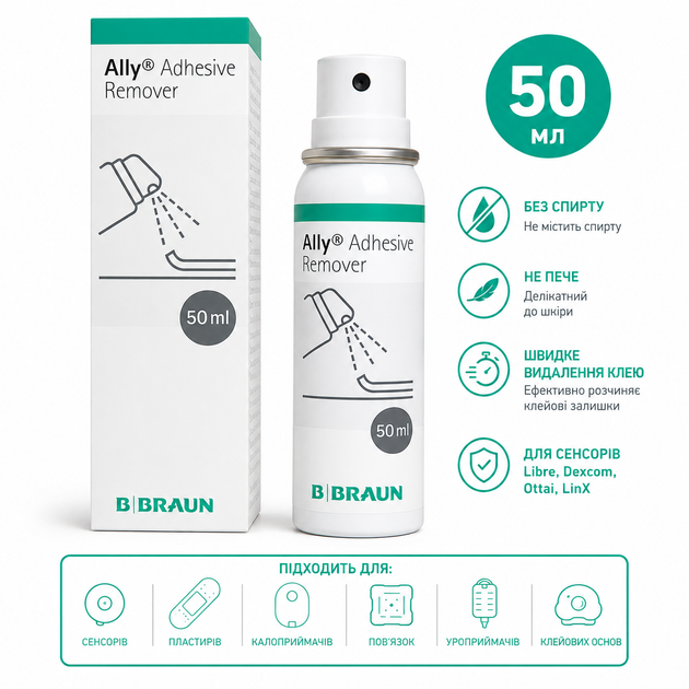 Спрей для снятия медицинского клея адгезива B. Braun Ally Adhesive Remover 50 мл для сенсоров, пластырей и калоприемников - изображение 3