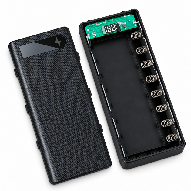 Корпус Power Bank на 8 акумуляторів 18650, 2 USB-A, входи Type-C і Micro-USB, дисплей, чорний - зображення 3