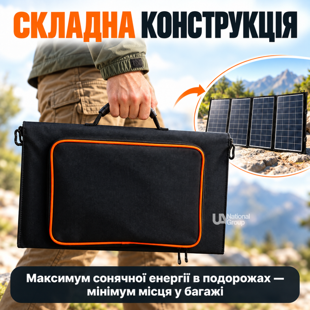 Солнечная панель 60 Вт складная портативная на 4 секции, монокристаллическая солнечная батарея туристическая переносная с 2 USB-портами и DC-выходом для автономного питания и зарядки телефонов, павербанков и гаджетов, SSP-060 - изображение 2