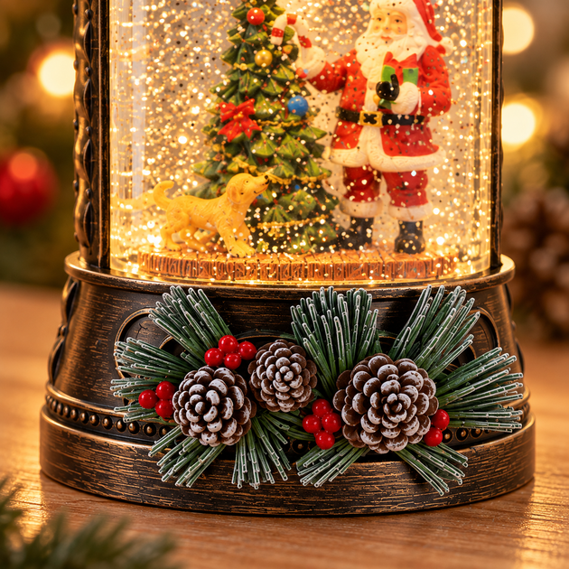 Новорічний нічник «Вінтажний ліхтар» XMAS WDL-25011A, 20,5 см, Санта, ялинка та песик - зображення 4