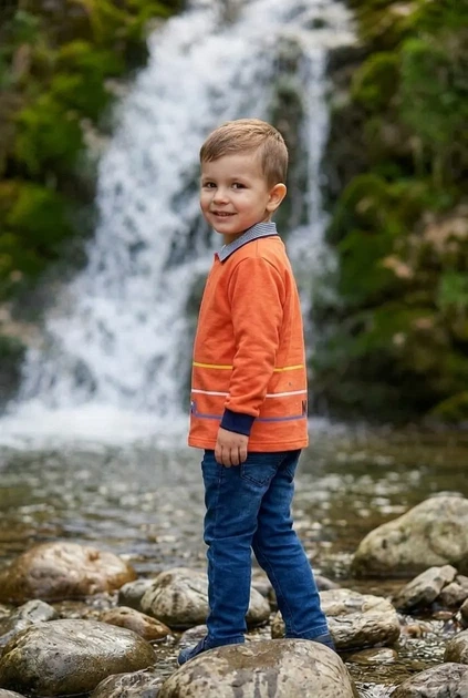 Кофта оранжевая с принтом "Over The Moon" и воротником поло Kiddo оранжевый 98 см - изображение 2
