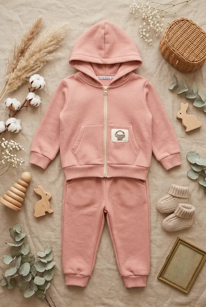 Костюм розовый с худи на молнии и карманами-кенгуру Kiddo розовый 86 см - Фото 3 Костюм розовый с худи на молнии и карманами-кенгуру Kiddo розовый 86 см - изображение 3