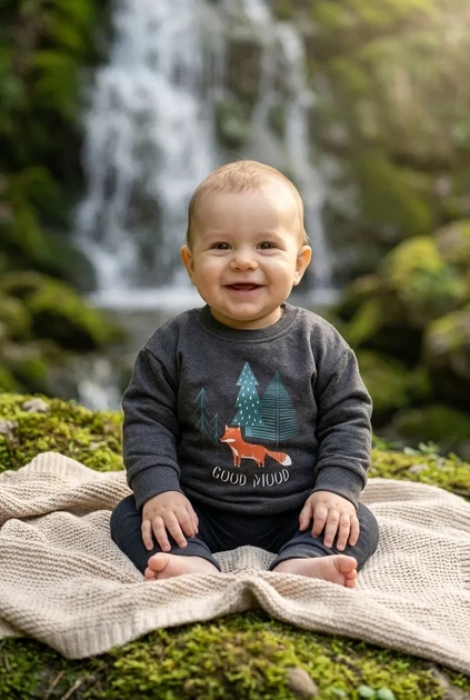 Кофта сіра з принтом лисиці та написом "GOOD MOOD" Kiddo сірий 74 см - Фото 1 Кофта сіра з принтом лисиці та написом "GOOD MOOD" Kiddo сірий 74 см - зображення 1