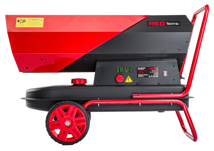 Пушка дизельная тепловая тепловентилятор RED TECHNIC RTNGO0126 масляный обогреватель промышленный напольный дуйчик для дома строительства дачи склада 40 кВт бак 19 л производительность 920 м³/ч регулятор температуры дисплей на колесах с ручкой - изображение 7