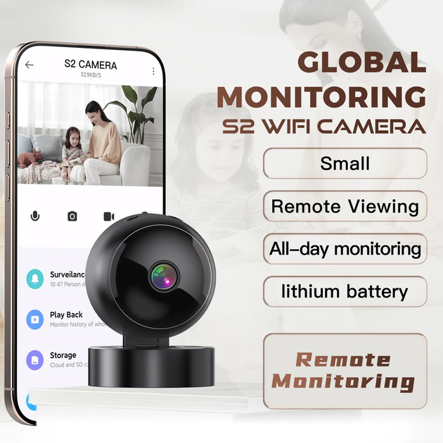 Мини камера видеонаблюдения беспроводная Wi-Fi S2 с аккумулятором, датчиком движения и ночным видением - изображение 5