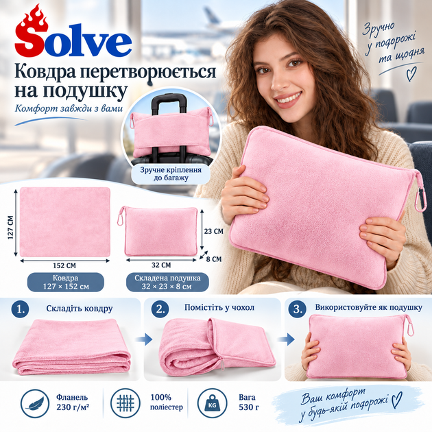 Дорожное мягкое одеяло-подушка-плед 2-в-1, фланель, розовый KT7003901 — универсальное для путешествий - Фото 4 Дорожное мягкое одеяло-подушка-плед 2-в-1, фланель, розовый KT7003901 — универсальное для путешествий - изображение 4